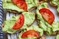 Creamy Garlic Tomato Avocado Toast Bites