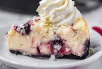 White Chocolate Raspberry Ripple Cheesecake