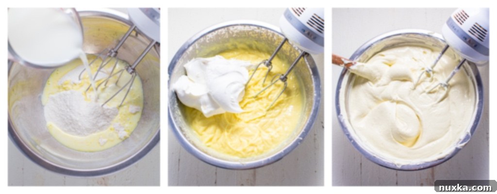 Step-by-step image showing how to make no-bake chocolate eclair cake