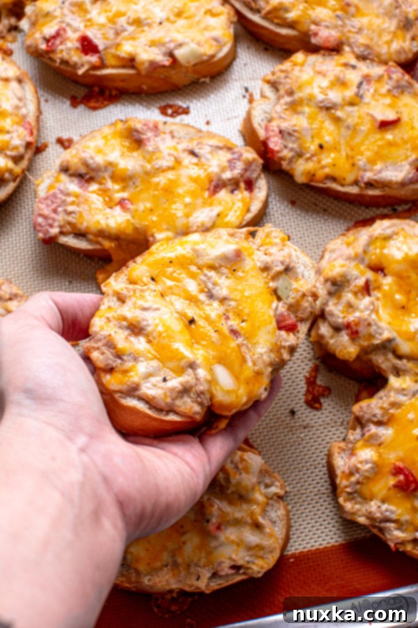 Plate of two easy tuna melts with a side salad