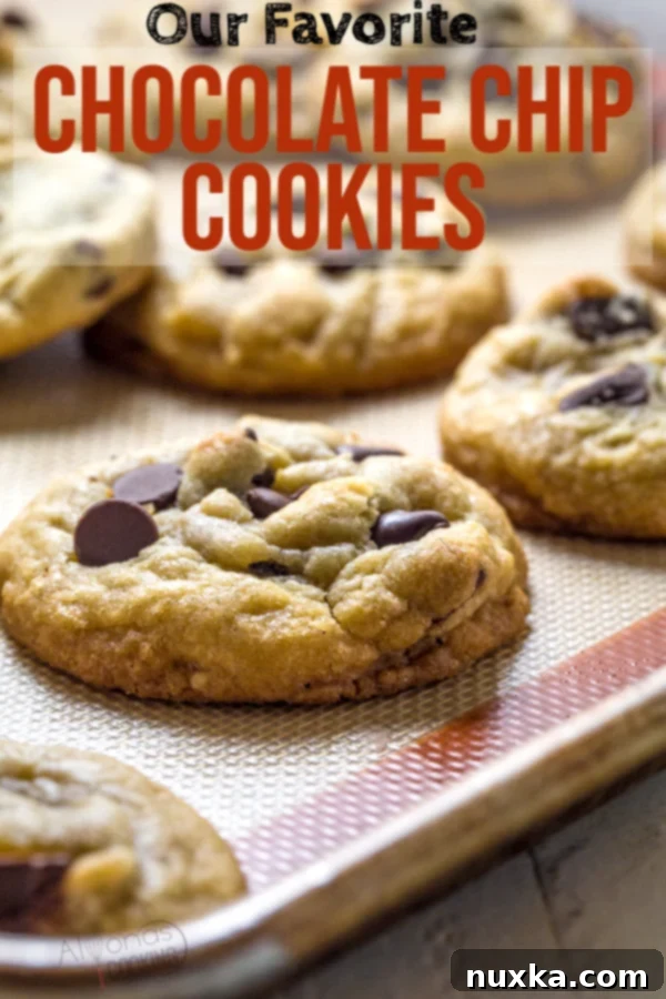 A stack of perfectly chewy chocolate chip cookies