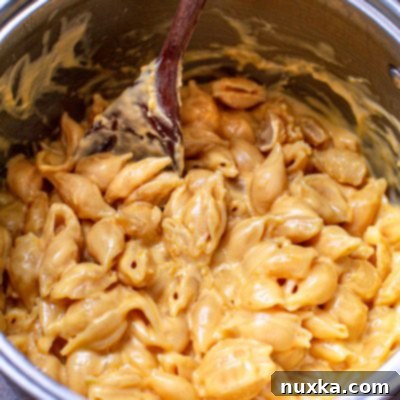 Skillet Mac and Cheese 3 Stovetop macaroni and cheese in a pot, ready to serve