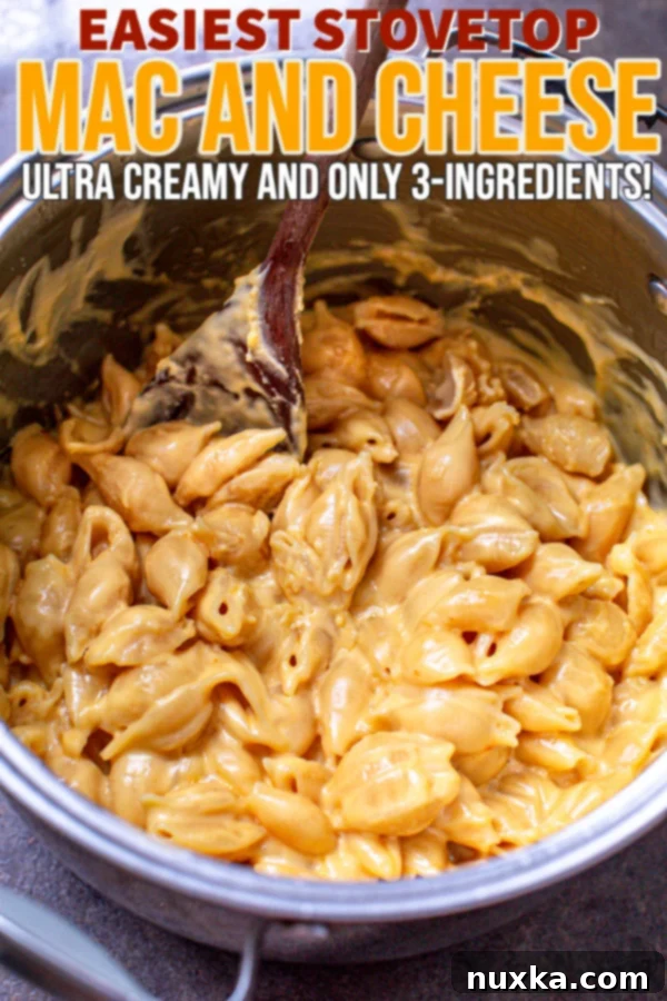Close-up of creamy stovetop mac and cheese, perfectly cooked and ready to serve