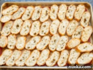 how to make crostini from French baguette slices for shrimp dip