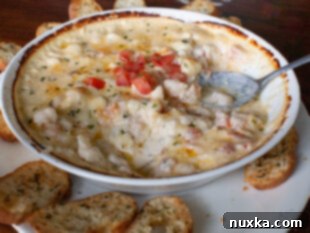 how to serve a hot shrimp dip with crispy baguette slices