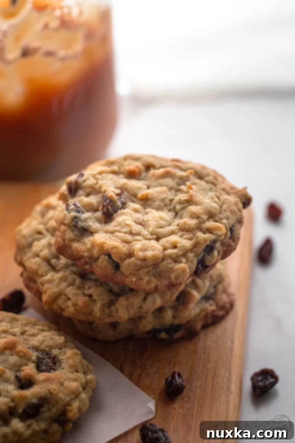 Deliciously soft and chewy oatmeal raisin cookies made with plump raisins soaked in homemade applesauce.