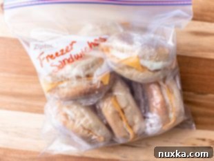 breakfast sandwiches wrapped and stored in zip-loc bag