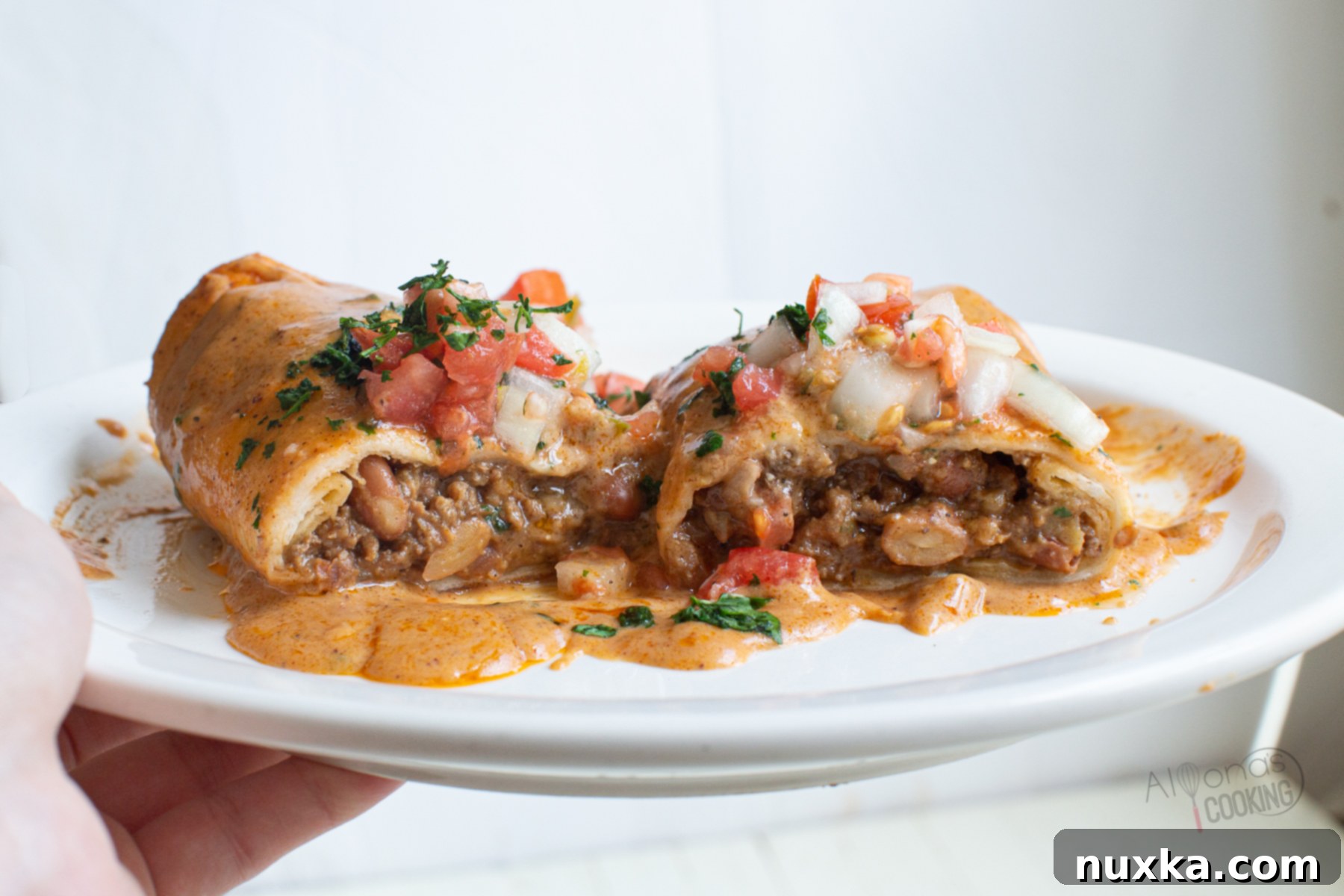 Close-up of the flavorful ground beef and pinto bean filling for beef enchiladas.
