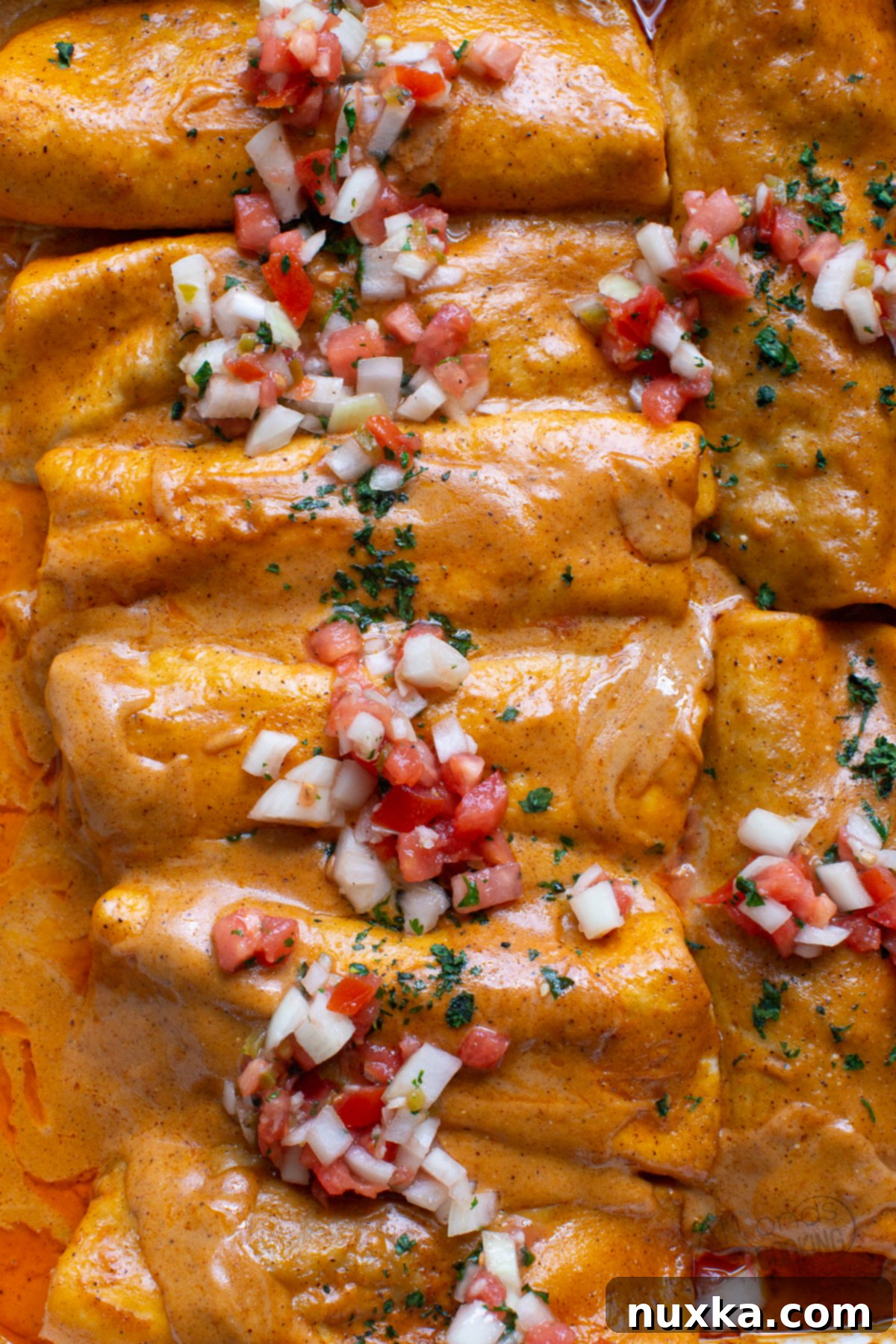 Baked beef enchiladas served with fresh pico de gallo, ready to eat.