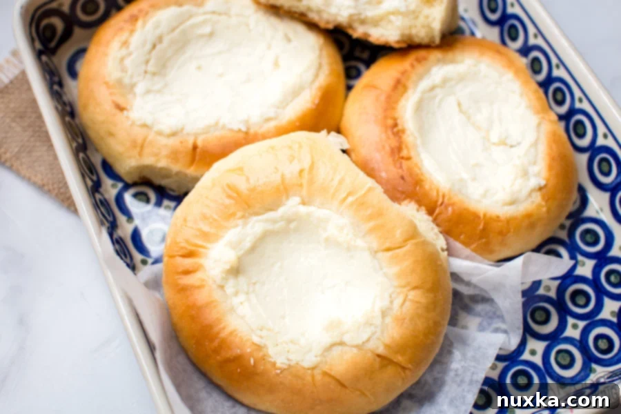 sweet yeast buns filled with a cream cheese filling