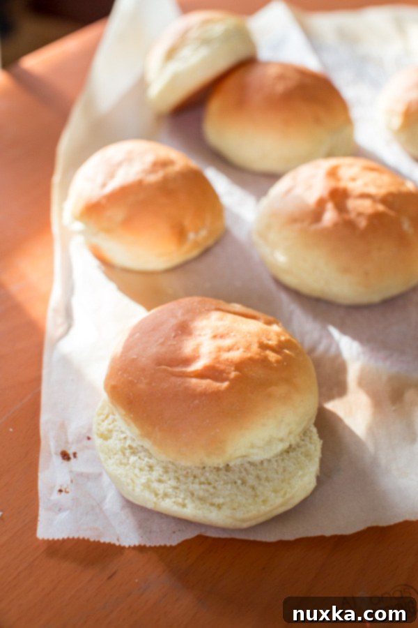 freshly baked homemade hamburger buns stacked
