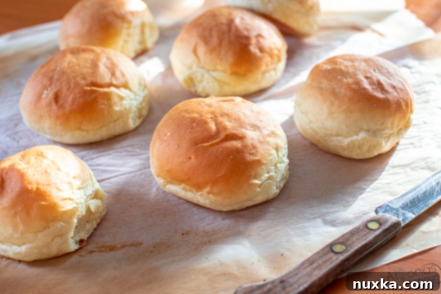 golden brown homemade hamburger buns on a cooling rack