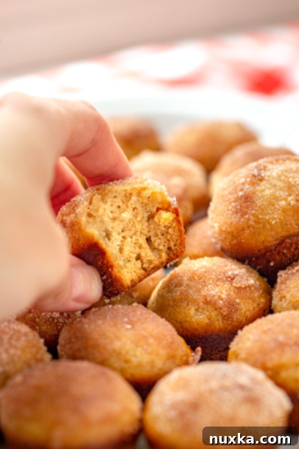 Close-up of a super moist applesauce muffin with a golden-brown cinnamon sugar crust, showing its soft interior after a bite has been taken.