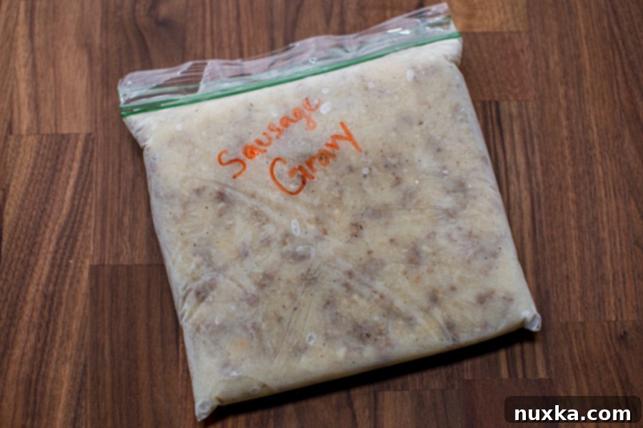 frozen sausage gravy in a freezer bag