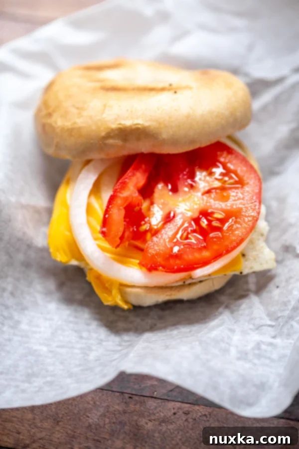 chewy NYC manhattan bagel with egg, cheese, tomato and onion