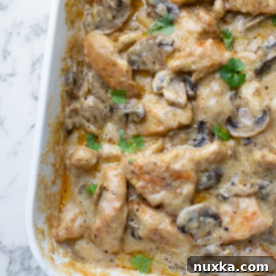creamy mushroom and chicken casserole called chicken Gloria casserole