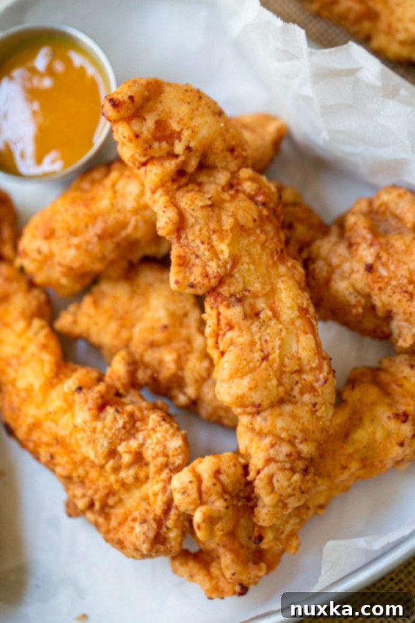hand-breaded fried crispy chicken strips 