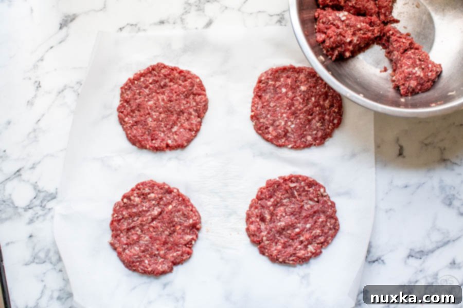 how to form regular sized burger patties, showing three flat patties