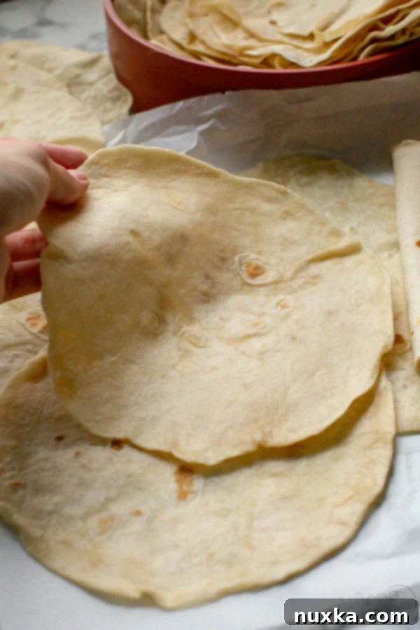 soft flour tortillas, bendable and chewy, fresh from scratch