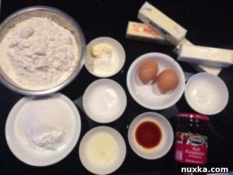 Ingredients laid out for baking traditional Russian flower cookies
