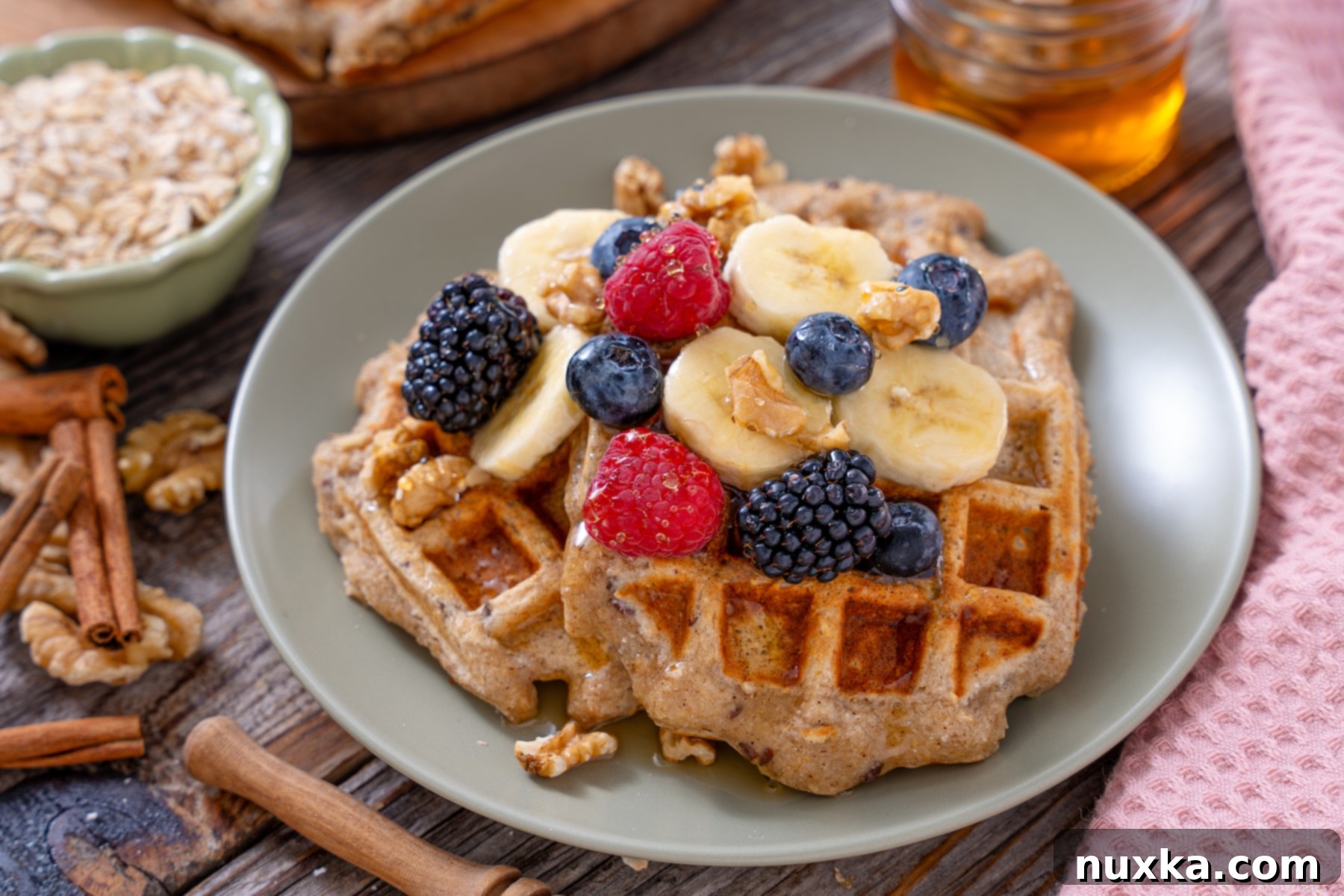 healthy banana oat waffles