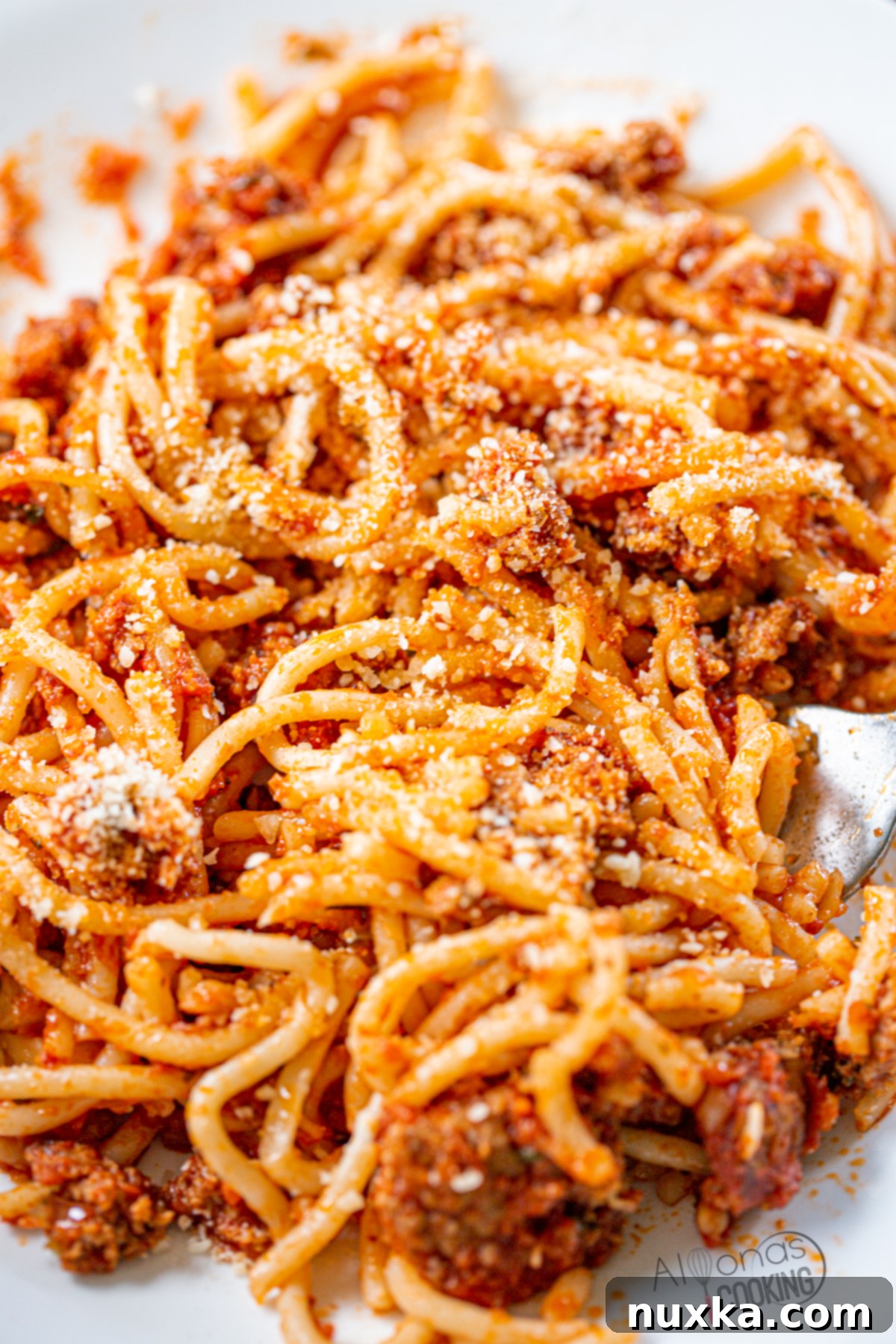 spaghetti meat sauce recipe with parmesan cheese, a hearty family meal