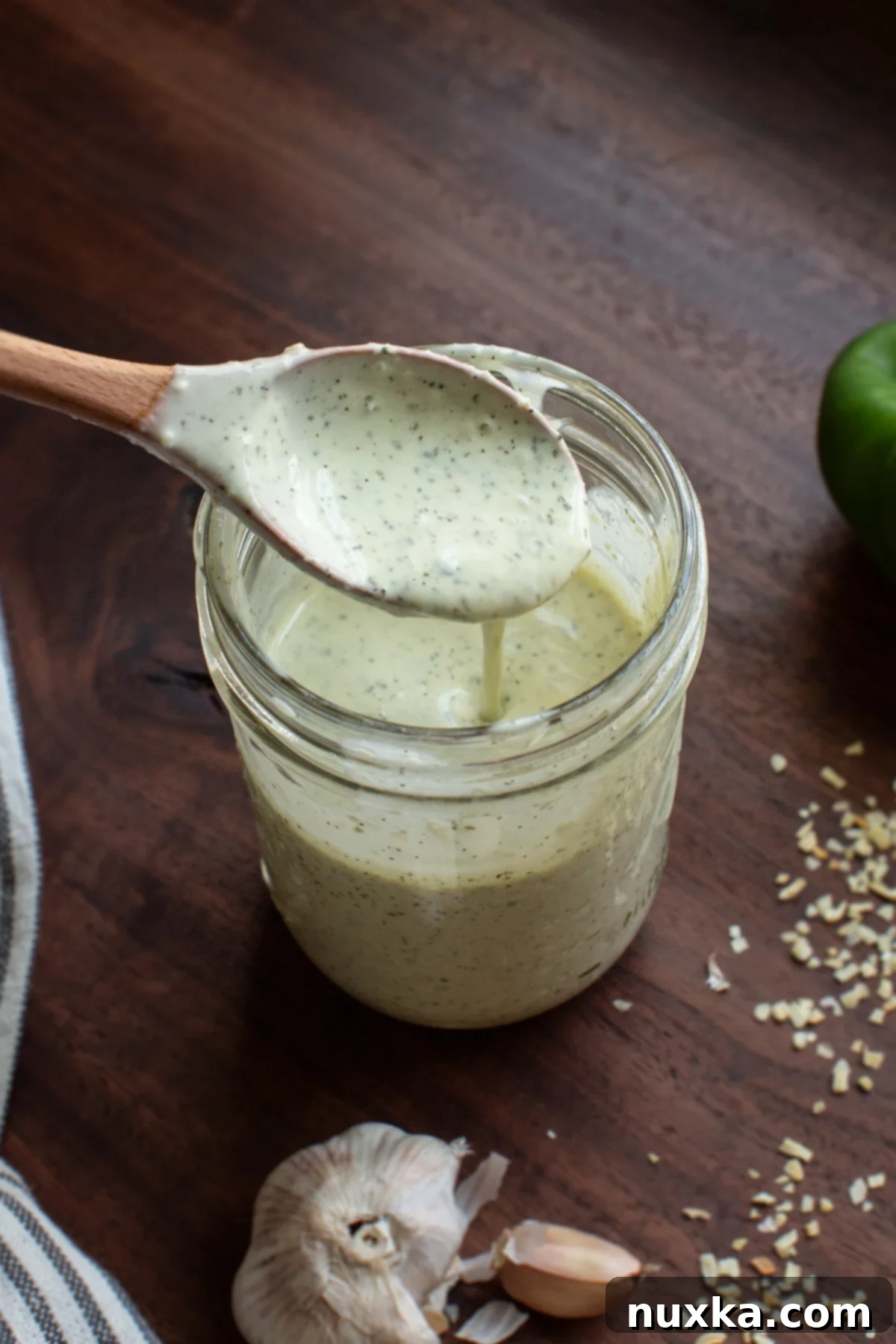 homemade kefir ranch dressing in a mason jar