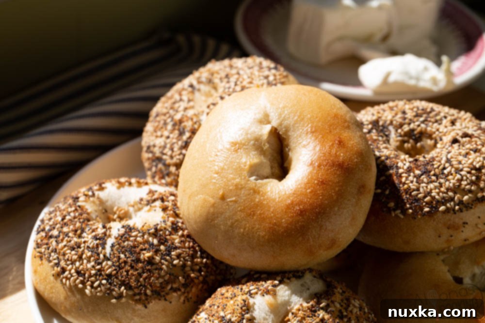A freshly baked, golden-brown sourdough bagel
