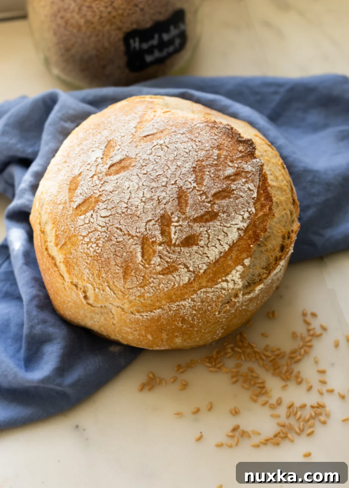 whole wheat sourdough boule made with freshly milled flour (hard white)