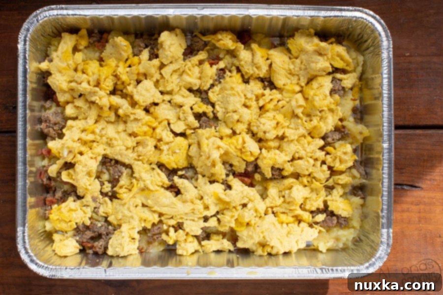 breakfast casserole recipe to make ahead and freeze, yields 2 casseroles for convenience and future meals