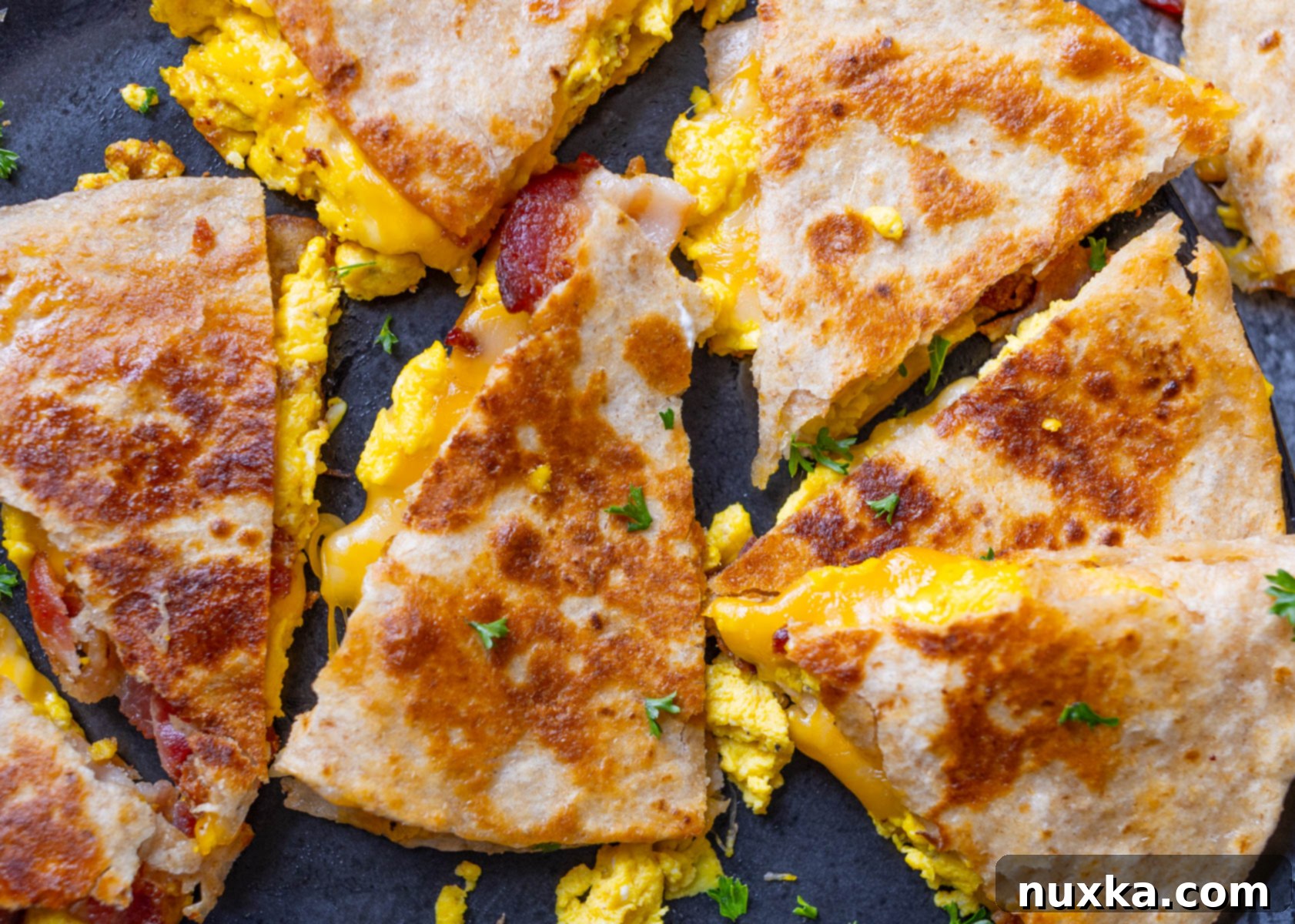 bacon, egg, cheese breakfast quesadilla with whole wheat tortillas 