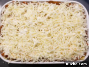 Demonstration of how to layer lasagna correctly in a baking dish, showing the sequence of noodles, meat sauce, cream cheese, and mozzarella.