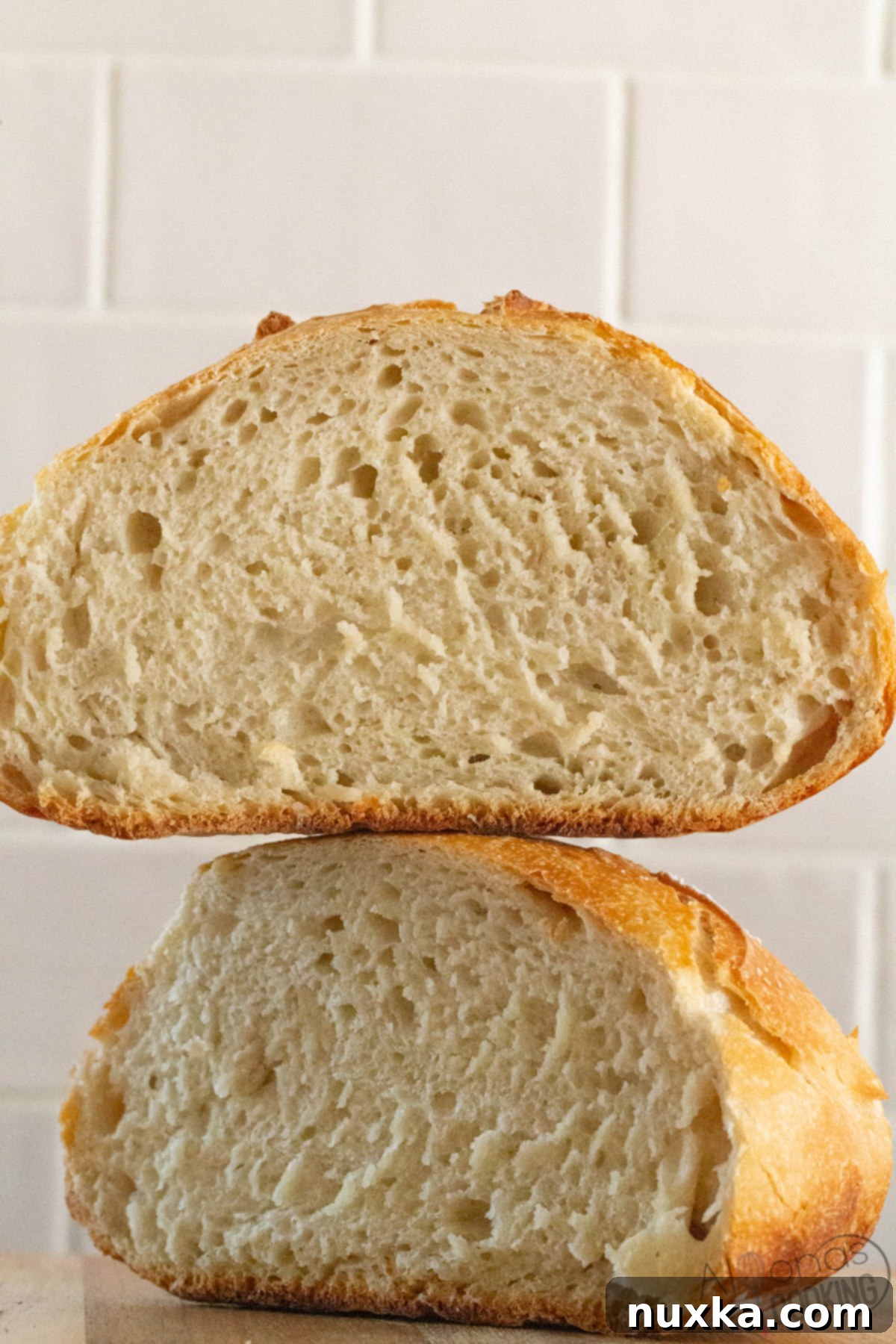 the inside of a Artisan sourdough bread loaf 