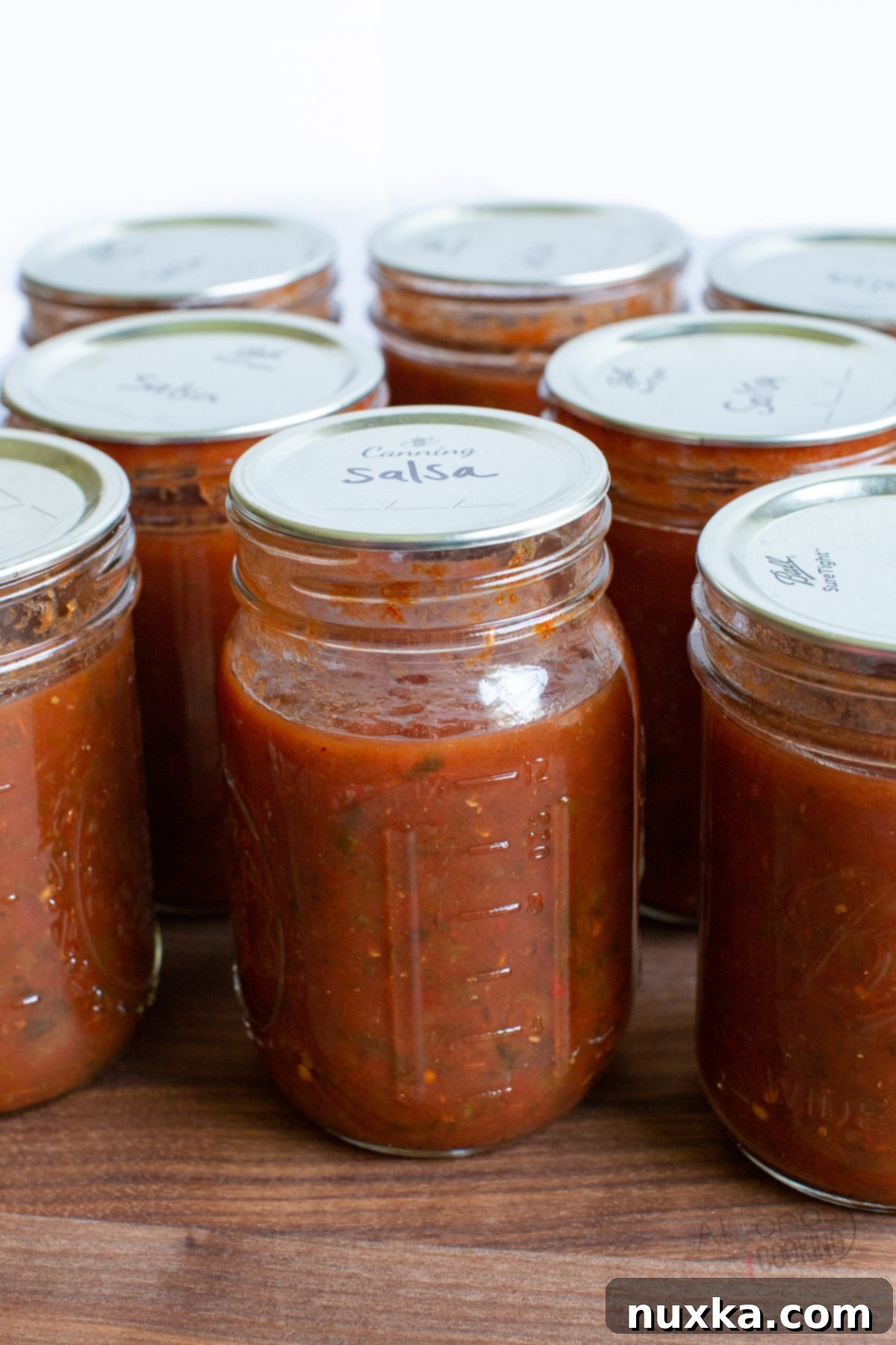 My favorite recipe for canning salsa! Made from fresh ingredients this homemade salsa recipe is the best, using fresh tomatoes, peppers, onions, and Mexican spices. Canning salsa is so easy and this salsa recipe for canning is perfect for the beginner! #canned #salsa Homemade salsa recipe for canning using fresh ingredients