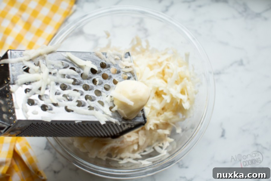 Shredded Russet potatoes, perfectly prepared for making hash browns