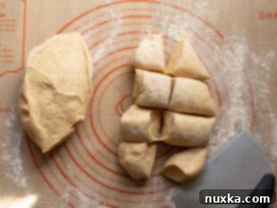 dividing whole wheat dough into equal pieces for buns