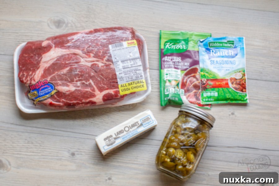 ingredients for Spicy Mississippi pot roast  