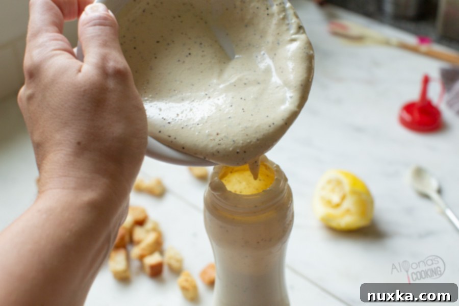 Storing homemade Caesar dressing in a jar