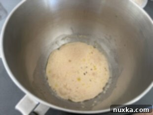 proofed yeast mixture with bubbles