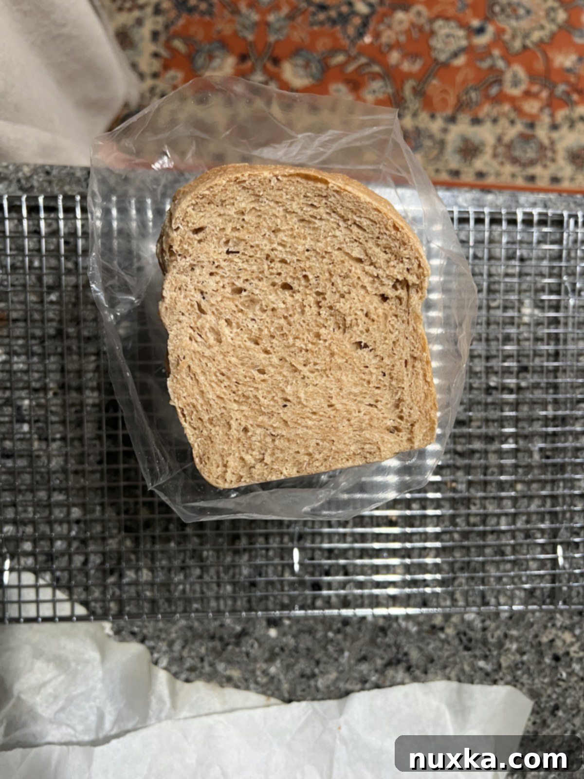Sourdough sandwich bread made from freshly milled flour, showing a beautiful crumb structure.