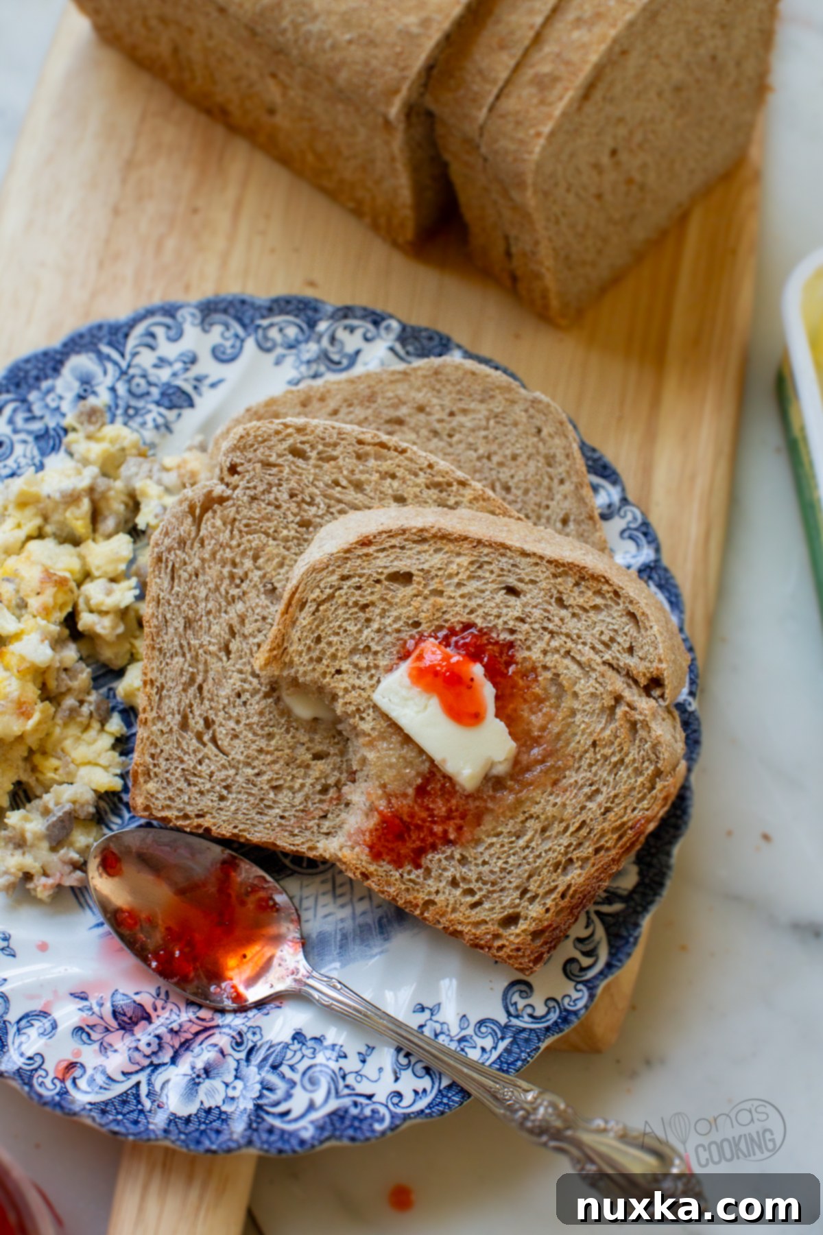 Toasted whole wheat sourdough sandwich bread, ready to be enjoyed.