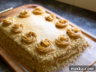 Decorated Ukrainian poppy seed cake with swirls of frosting and nuts