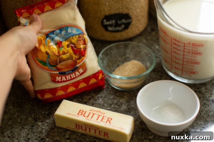 semolina (farina) porridge ingredients 