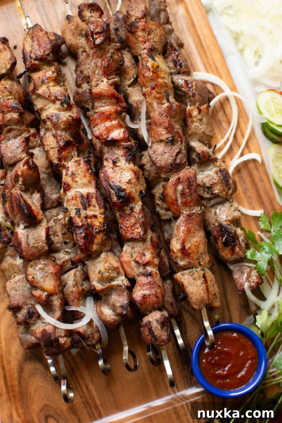 Pork Shashlik (Shish Kebab Recipe) grilled on skewers
