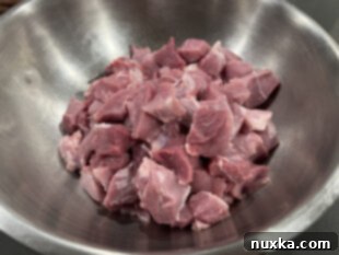 Cubed pork ready for shashlik marinade