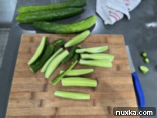 slicing cucumber spears for marination