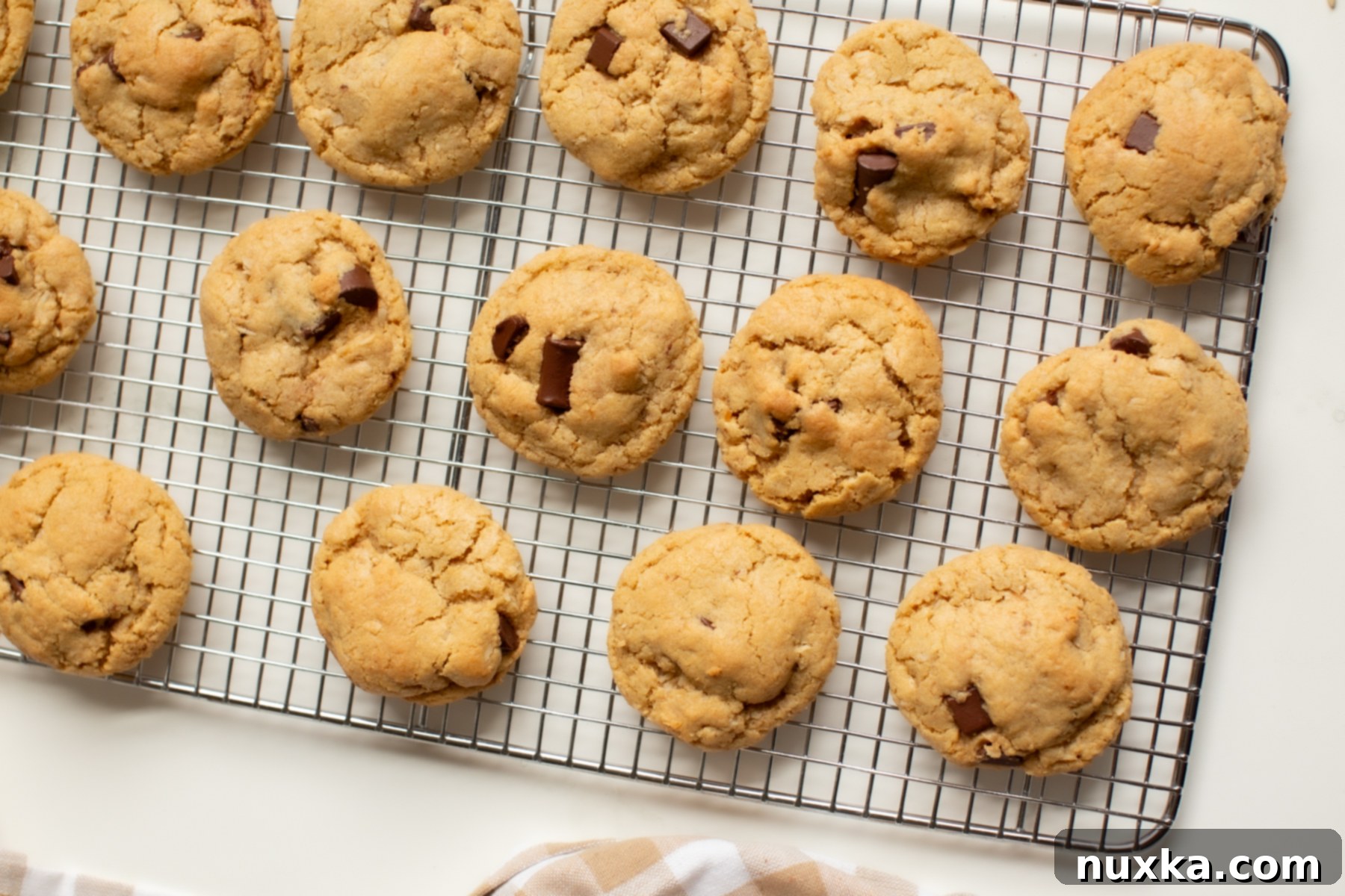 coconut chocolate chip cookies on a cooling rack 