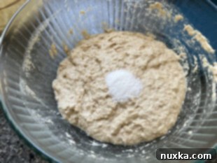 Sourdough focaccia pizza after the autolyze with added salt