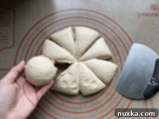 divided dough for sourdough rolls