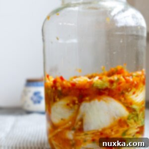 Simple kimchi packed into a jar, ready for fermentation or serving